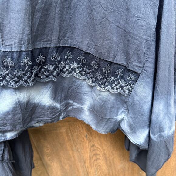 Tempo Paris Dress Blue Tie Dye Flowy Gauze Beach Coverup Handkerchief Hem S - Picture 6 of 9